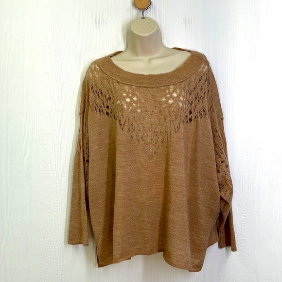 Free People Sweaters - Free People - Pointinell Ballet Destructed Slouchy Camel Crop Sweater SZ Small